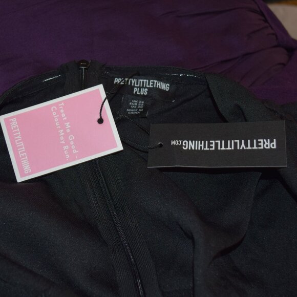 PrettyLittleThing Plus Women's Sz 20 Black Woven Cross Front Underwired Bodysuit - Picture 6 of 7